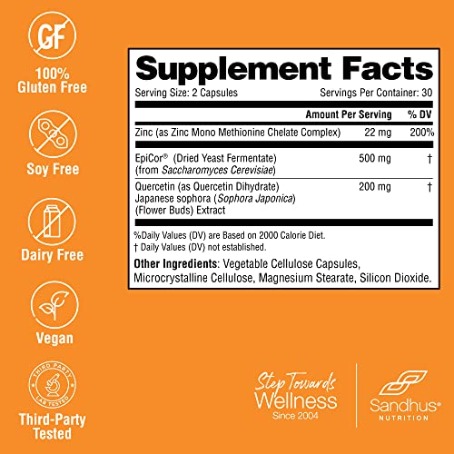 Sandhu's Zinc Quercetin with EpiCor® 60 Vegetarian Capsules - Gluten-Free Zinc Sandhu's uk supplements