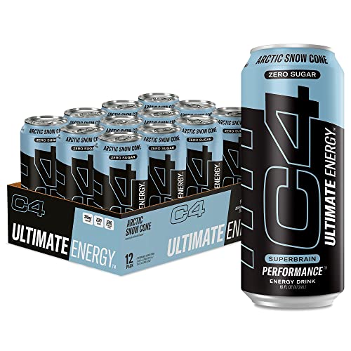 C4 Ultimate Sugar Free Energy Drink 16oz (Pack of 12) | Arctic Snow Cone | Pre Workout Cellucor uk supplements