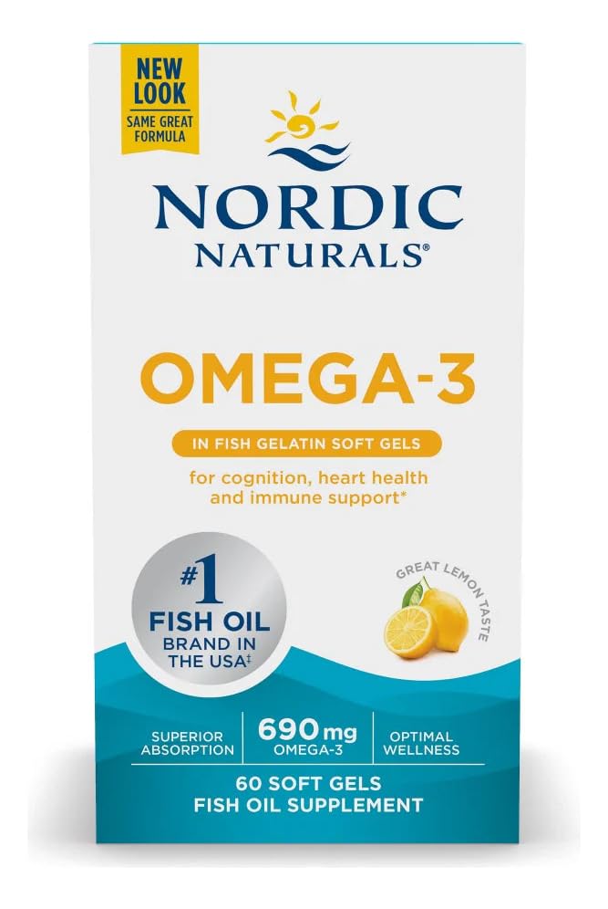 Nordic Naturals Omega-3 in Fish Gelatin, Lemon Flavor - 60 Fish Gels - 690 mg Omega-3 - Fish Oil - EPA & DHA - Immune Support, Brain & Heart Health, Optimal Wellness - Non-GMO - 30 Servings Nordic Naturals uk supplements