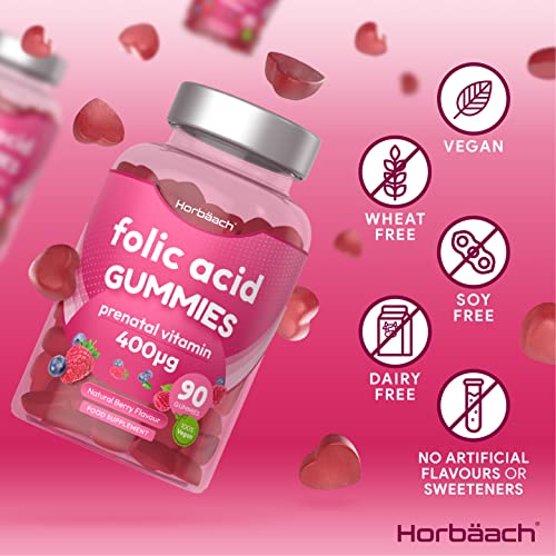 Folic Acid Gummies 400 mcg | 90 Count | Natural Berry Flavour | High Strength Prenatal Horbäach uk supplements