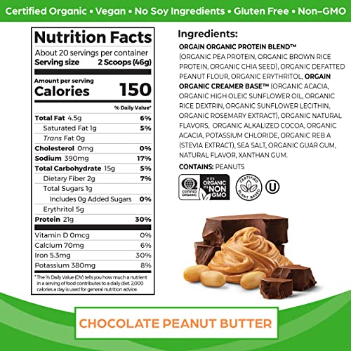 Orgain Organic Vegan Protein Powder, Chocolate Peanut Butter - 21g of Plant Based Protein Orgain uk supplements