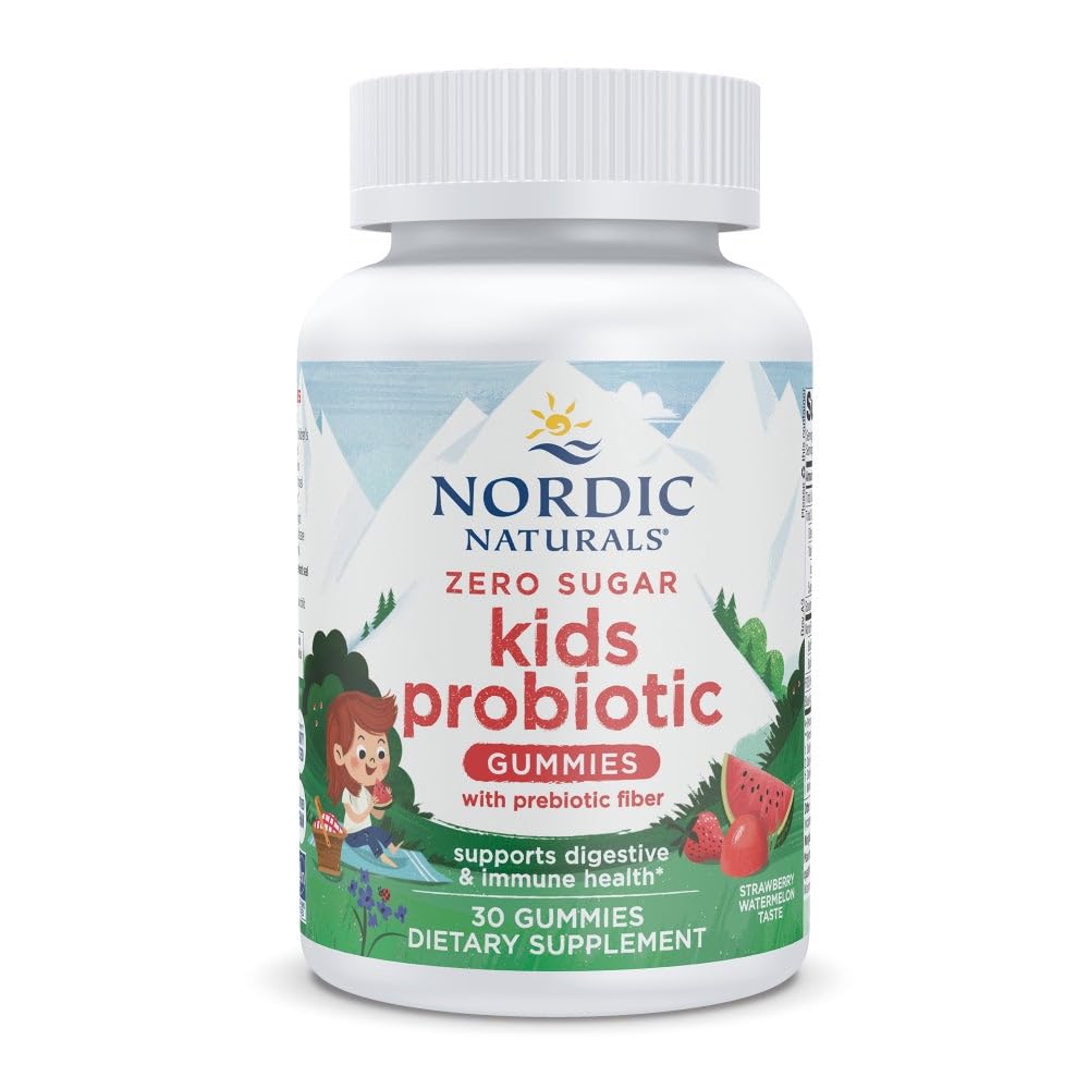 Nordic Naturals Zero Sugar Kids Probiotic Gummies - Strawberry Watermelon Flavor - 30 Gummies - Supports Digestive Wellness & Immune Health - Non-GMO - Third Party Tested - Vegan - 30 Servings Nordic Naturals uk supplements