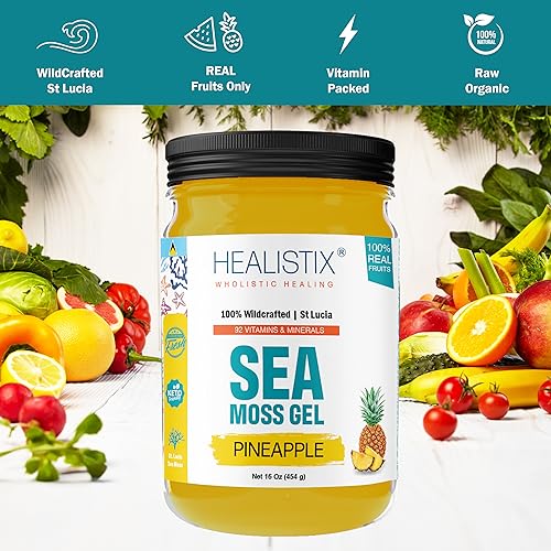 Healistix Pineapple Irish Sea Moss Gel 16 Oz - St Lucia Wildcrafted Seamoss Gel, Packed HX HEALISTIX uk supplements