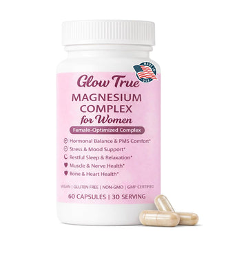 Magnesium Complex for Women – Spectrum 5-Form Magnesium Complex (500 mg), High Absorption Glycinate, Citrate, Oxide & Malate – Vegan, Non-GMO Supports Sleep, Energy, Hormone & Bone – 60 Capsules GlowTrue uk supplements