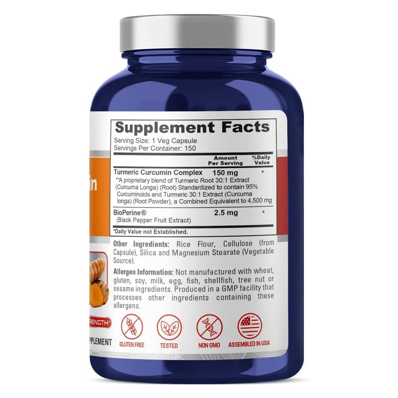 NusaPure Turmeric Curcumin Complex 4,500mg per caps, 150 caps, Non-GMO, Gluten-Free, & Bioperine NusaPure uk supplements
