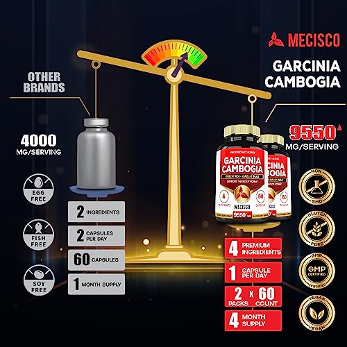 Garcinia Cambogia 9550mg - 4 Month Supply - Supplement for Men and Women - A Natural Mecisco uk supplements