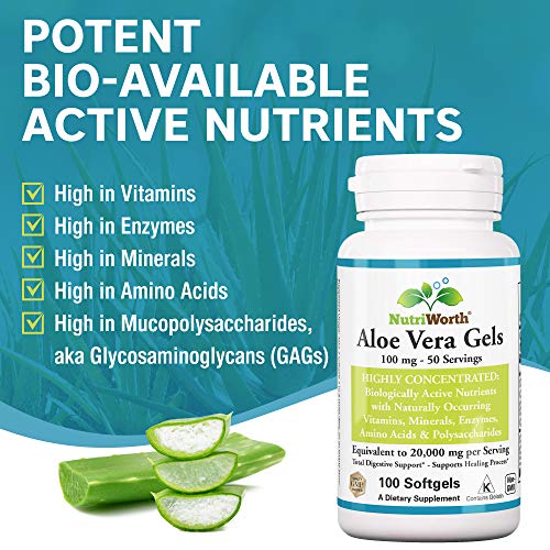 NutriWorth Aloe Vera Supplement (100 Softgels) 20,000mg Pure Gel Equivalency NutriWorth uk supplements