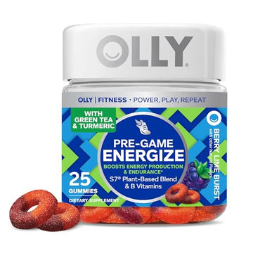 OLLY Pre-Game Energize Workout Gummy Rings, S7 Plant-Based Blend, B Vitamins, Berry OLLY uk supplements