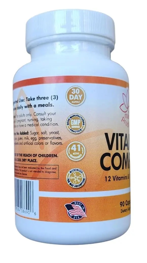 Vitamin Complex Multivitamins and Multiminerals - 12 Vitamins and 14 Minerals, Vitamin A C D3 E B1 B2 B3 B5 B6 B9 B12 H and Minerals Main Products uk supplements
