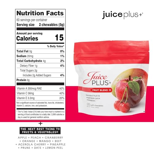 Juice Plus+ Fruit Blend Soft Chews (Chewables) - Boost Your Nutrition with 11 Fruits & Plant Ingredients - Vegan Gummy for Kids & Adults - Vitamins, Whole Food Nutrition - 120 Chewables Juice Plus+ uk supplements