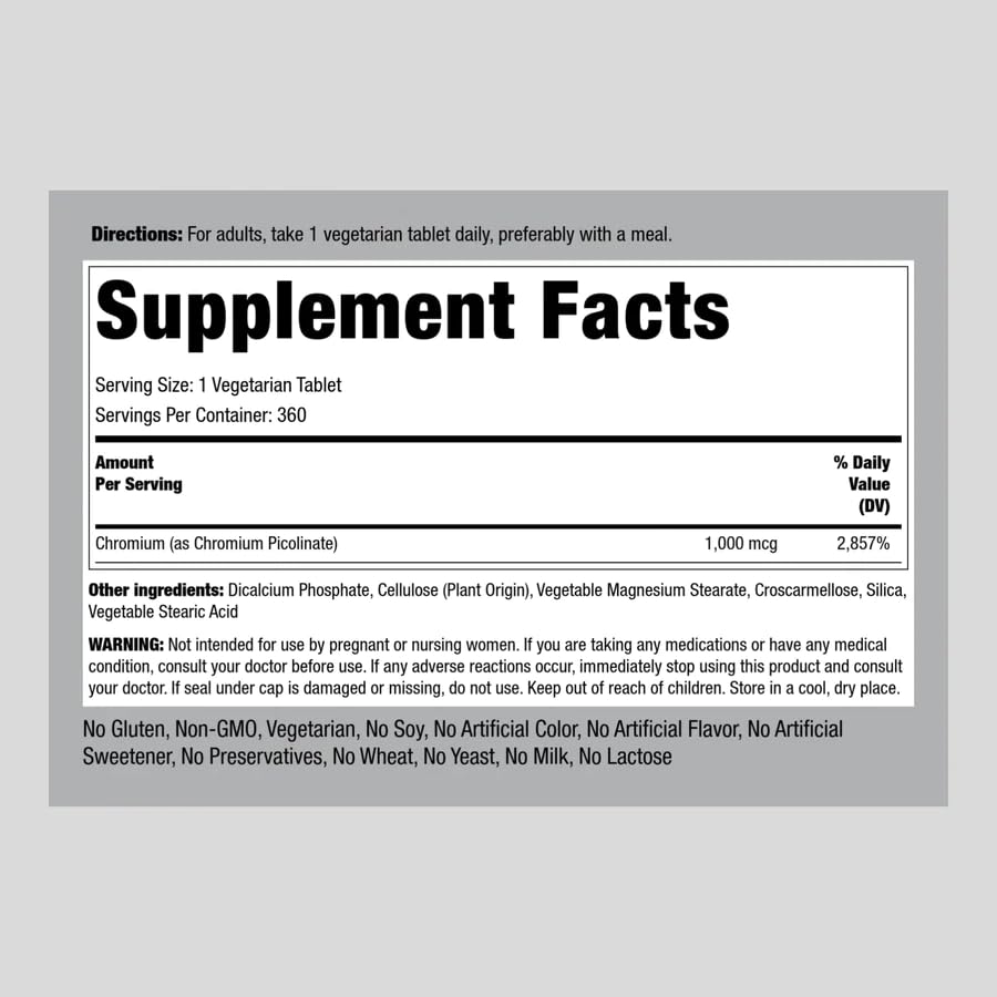 Chromium Picolinate 1000 mcg | 360 Tablets | Chromium Supplement | Vegetarian, Non-GMO Piping Rock uk supplements