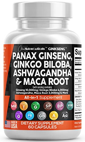 Panax Ginseng 10000mg Ginkgo Biloba 4000mg Ashwagandha Maca Root Clean Nutraceuticals uk supplements