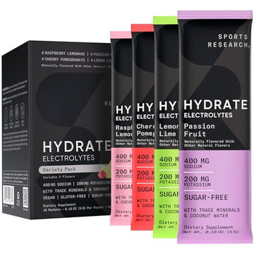 Sports Research Hydrate Electrolytes Powder Packets - Sugar-Free & Naturally Flavored Sports Research uk supplements