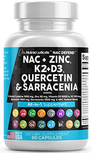 NAC Supplement N-Acetyl Cysteine 1000mg Vitamin D3 K2 Zinc Quercetin Clean Nutraceuticals uk supplements
