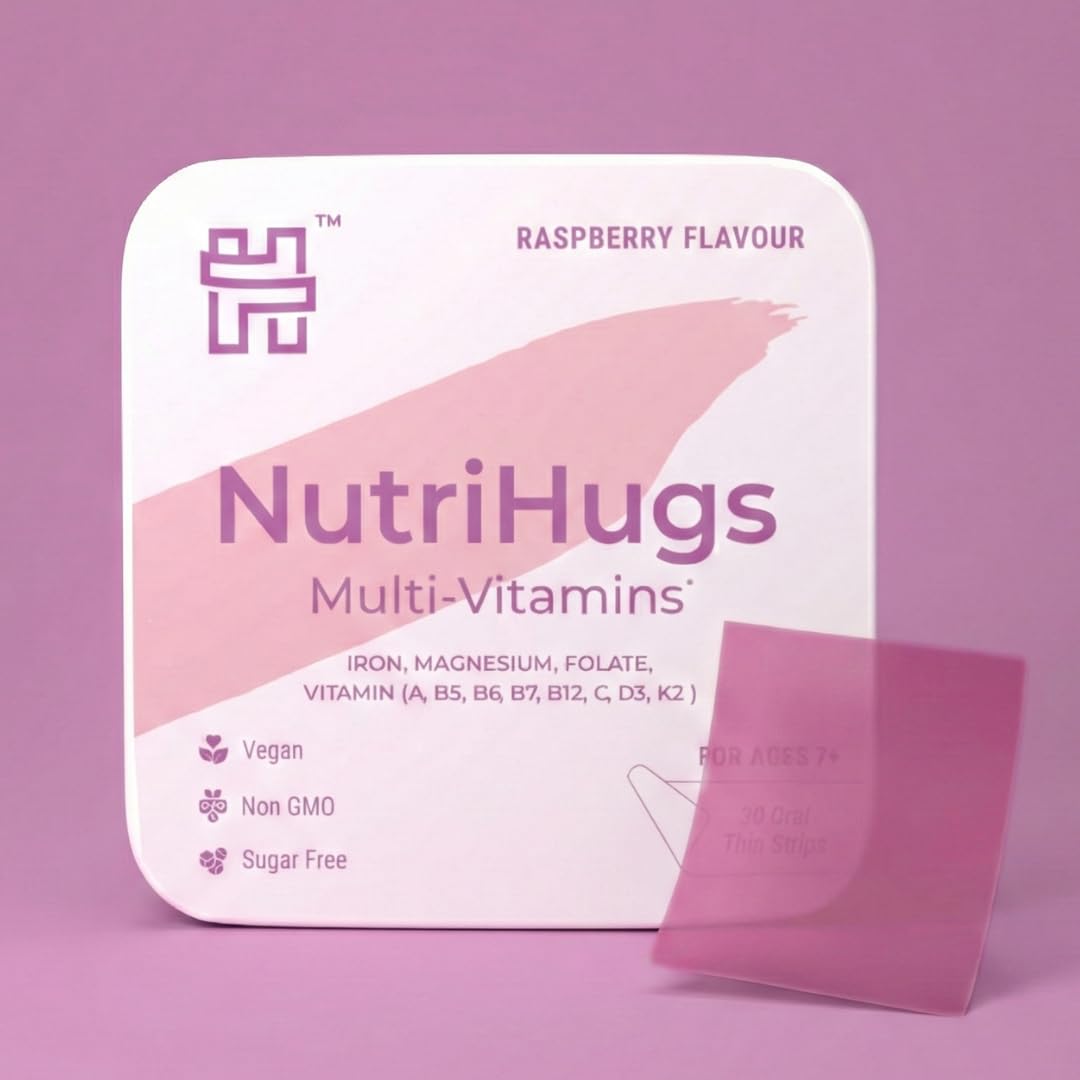 NutriHugs Daily Multivitamin Dissolving Strips - Vitamins A, B-Complex, C, D3 and K2 - 11 Essential Vitamins & Minerals - Vegan, Sugar-Free, Fast-Absorbing Oral Thin Film - Doctor-Founded - 30 Count MedHugs uk supplements