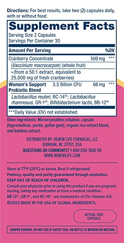 Renew Life Women's Wellness Vaginal and Urinary Probiotic and Cranberry Supplement Renew Life uk supplements