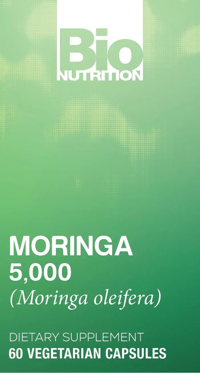 Bio Nutrition Moringa 5000mg 60 Vegetarian Capsules | Complete Green Superfood | Nature's Multivitamin | Energy and Gut Health Bio Nutrition uk supplements