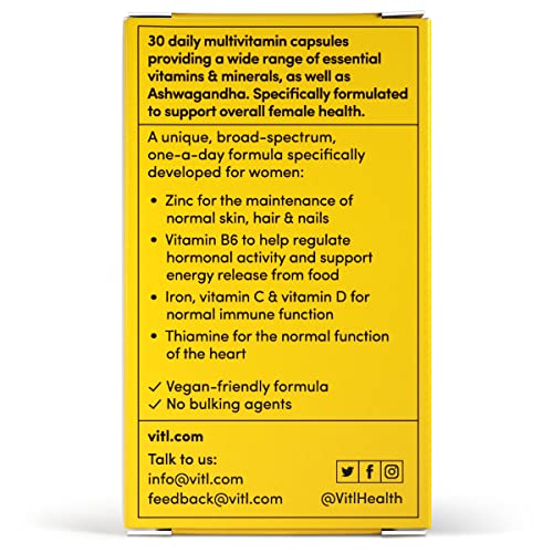 Vitl Female Multivitamin & Minerals Supplement - 30 Vegan Capsules - 21 Essential Active VITL uk supplements