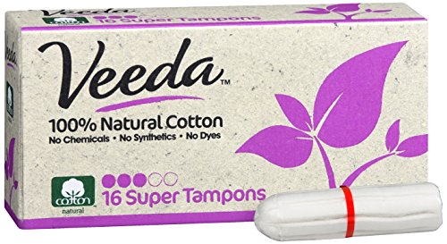 Veeda 100% Natural Cotton Applicator Free Tampons, 16 Count Super Absorbency unscented Veeda uk supplements