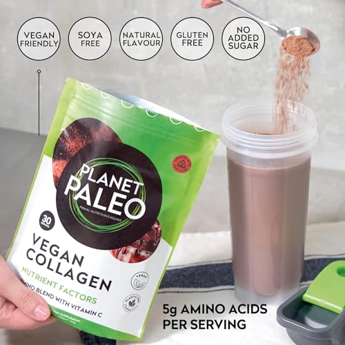 Planet Paleo Vegan Collagen (Chocolate, 255g) - Vegan Collagen Powder - High Protein Planet Paleo uk supplements
