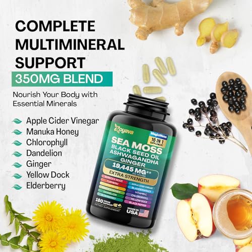 Sea Moss 7000mg Black Seed Oil 4000mg Ashwagandha 2000mg Turmeric 2000mg Zoyava uk supplements