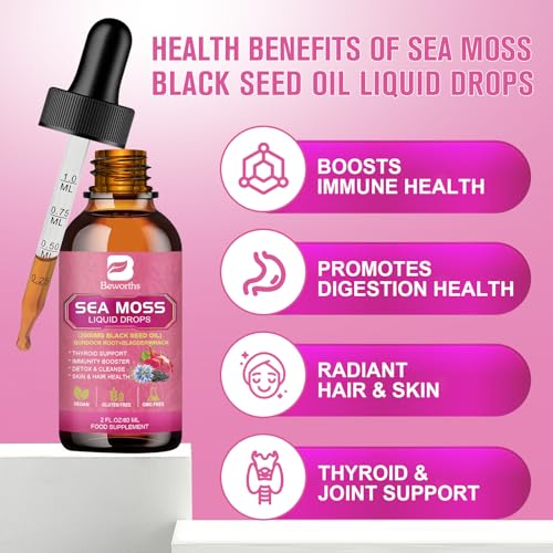 3000mg Sea Moss Liquid Drops - Organic Black Seed Oil & Irish Sea Moss B BEWORTHS uk supplements
