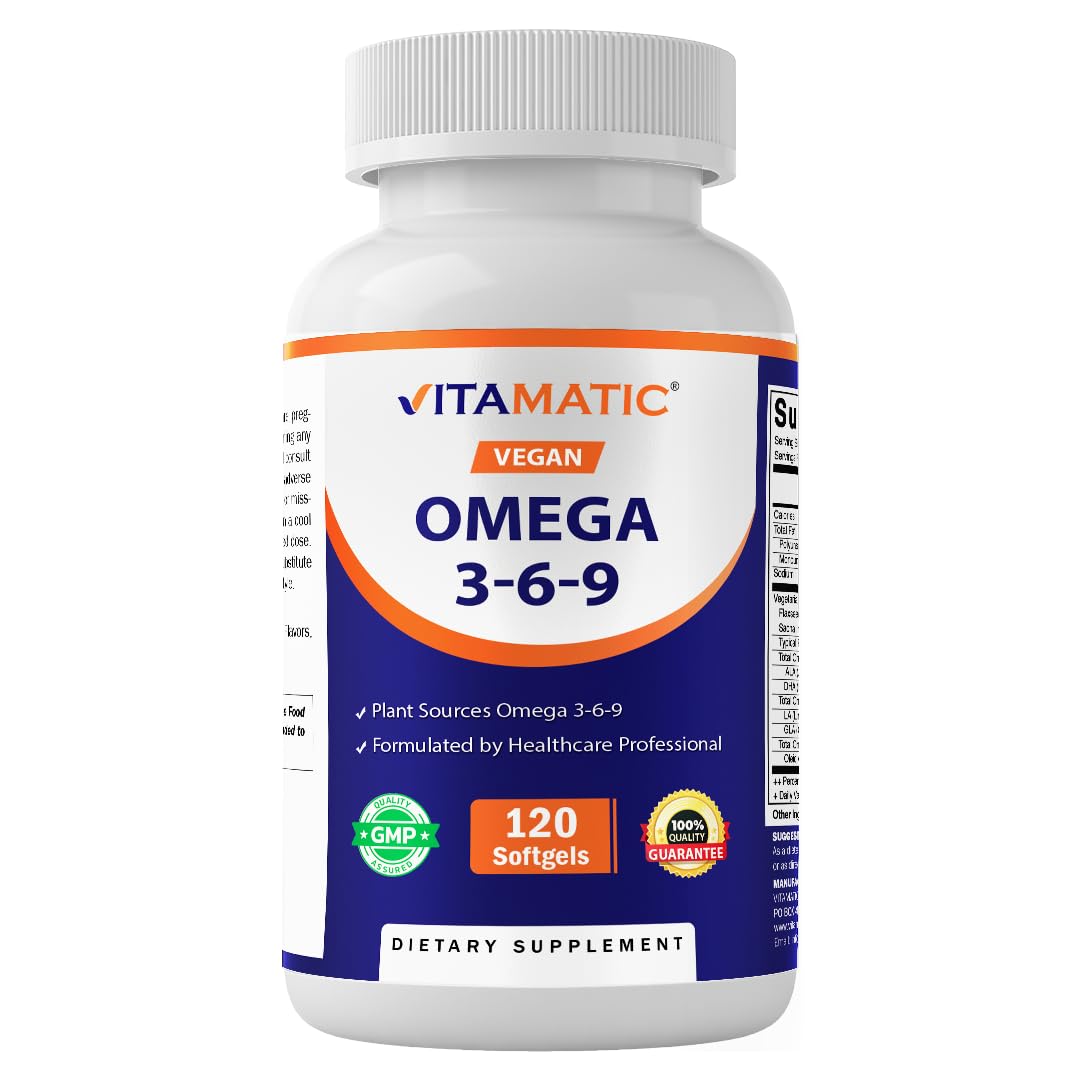 Vitamatic Vegan Omega 3-6-9 Complex 1250mg | Flaxseed, Olive, Borage & Algae Oils | Plant-Based Omegas | 120 Softgels Vitamatic uk supplements