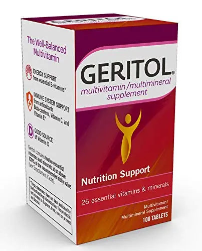 Geritol Multi-Vitamin Nutritional Support Tablets, Balance of 26 Essential Vitamins and Minerals, 100-Count Bottles (Pack of 2) Geritol uk supplements