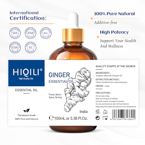 HIQILI Pure Ginger Essential Oil 3.38 Fl Oz, Pure Natural Premium Ginger Oil for Massage HIQILI uk supplements