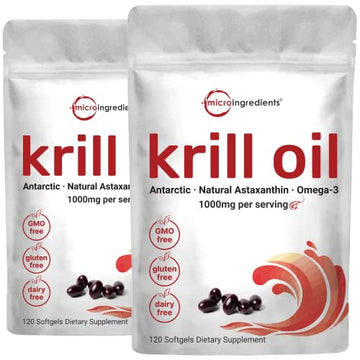 2 Pack Antarctic Krill Oil Supplement, 1000mg Per Serving, 120 Soft-Gels Each Micro Ingredients uk supplements