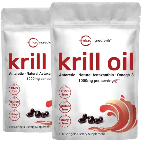 2 Pack Antarctic Krill Oil Supplement, 1000mg Per Serving, 120 Soft-Gels Each Micro Ingredients uk supplements