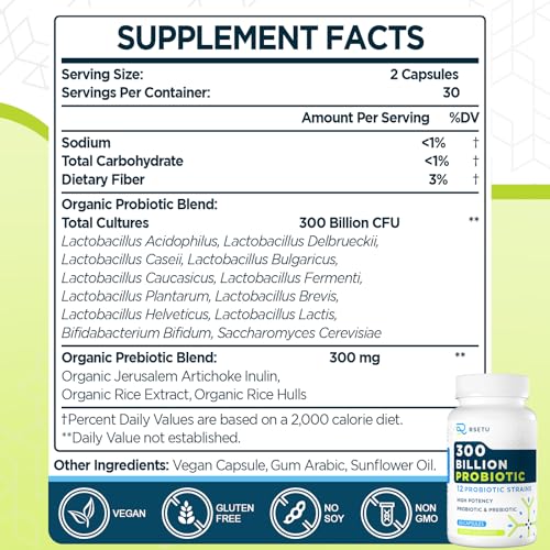 Probiotics for Women Men: 300 Billion CFU Probiotic High Potency + 12 Strains Organic RSETU uk supplements