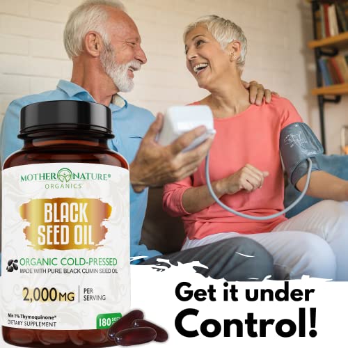 Organic Black Seed Oil Capsules - 3 Month Supply - 180 Count (2000mg Per Serving) Mother Nature Organics Superfoods for Organic Living uk supplements