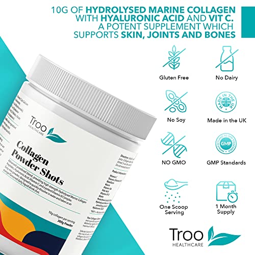 Hydrolysed Marine Collagen Peptides Powder Enhanced with Essential Vitamins 300g Troo Health Care uk supplements