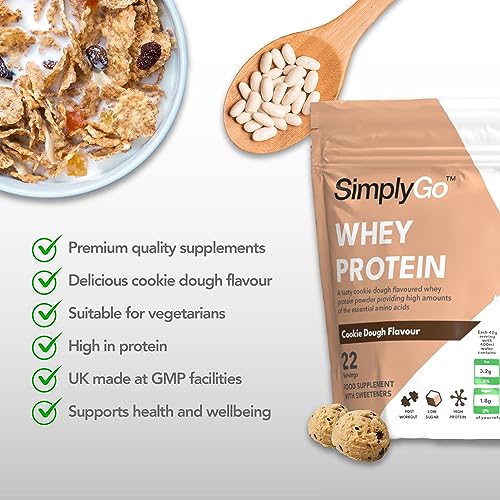 SimplyGo Whey Protein Powder | 900g | Simply Add 30g to Water, Juice or Shakes (Cookie Dough) Simply Supplements uk supplements