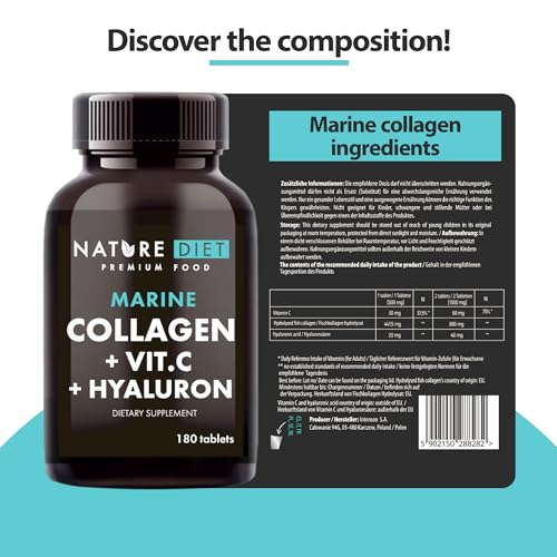 Nature Diet - Marine Collagen with Hyaluronic Acid and Vitamin C, 180 tablets, 500 mg , Peptan F , Fish Collagen Nature Diet uk supplements