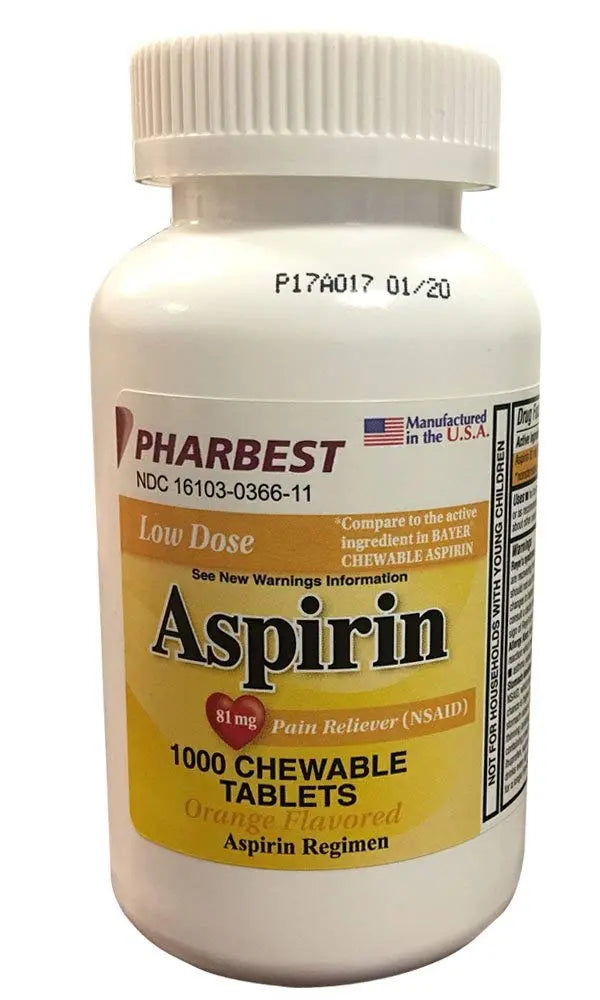 Pharbest Aspirin 81mg Chewable Orange Tablets 1000 Count Per Bottle PHARBEST uk supplements