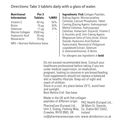 Skin Doctors Collagen Tablets | 2500mg | Hydrolysed Marine Collagen | Hyaluronic Acid Skin Doctors uk supplements