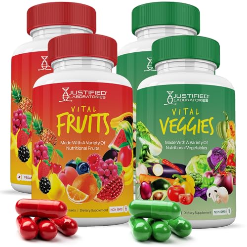 (4 Pack) Vital Fruits and Veggies Supplement Whole Food Red & Green Superfoods Justified Laboratories uk supplements