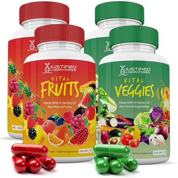 (4 Pack) Vital Fruits and Veggies Supplement Whole Food Red & Green Superfoods Justified Laboratories uk supplements