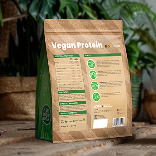 VPlab Vegan Protein Powder 500g - 16 Servings, 100% Plant Based and Natural Vegan Protein Shake vplab nutrition uk supplements