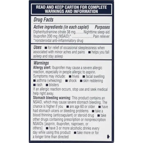 Advil PM Pain Reliever and Nighttime Sleep Aid, Pain Medicine with Ibuprofen for Pain Relief and Diphenhydramine Citrate for a Sleep Aid - 40 Coated Caplets Advil uk supplements