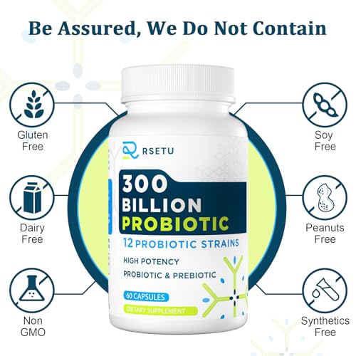 Probiotics for Women Men: 300 Billion CFU Probiotic High Potency + 12 Strains Organic RSETU uk supplements