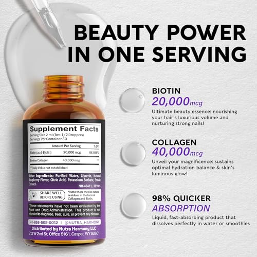 Liquid Biotin & Collagen - Vitamins for Hair Growth Support for Women & Men NUTRAHARMONY uk supplements