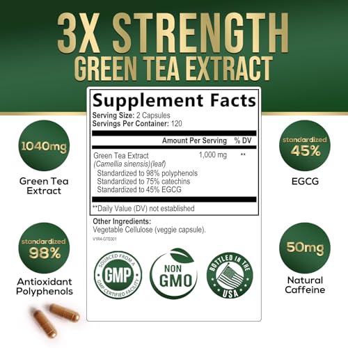 Nature's Green Tea Extract Pills 98% Standardized EGCG 1000mg - 3X Strength for Natural Nature's Nutrition uk supplements