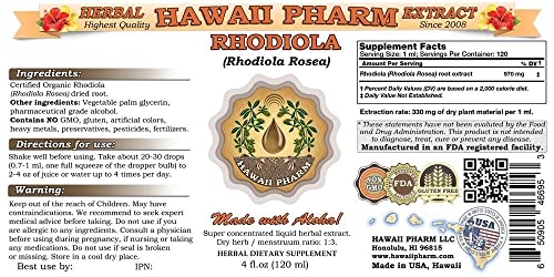 HawaiiPharm Rhodiola Liquid Extract, Organic Rhodiola (Rhodiola Rosea) Tincture 4 oz HawaiiPharm uk supplements