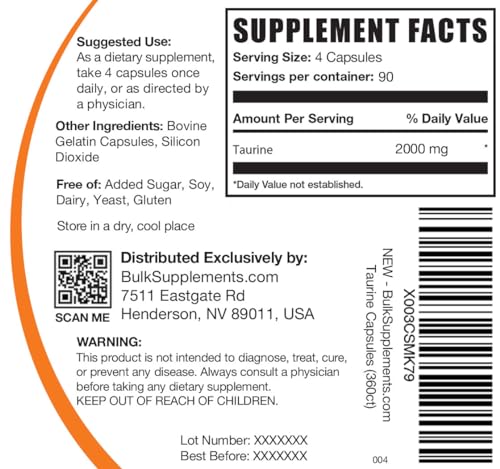 BULKSUPPLEMENTS.COM Taurine Capsules - Taurine Supplement, Taurine 2000mg BULKSUPPLEMENTS.COM uk supplements