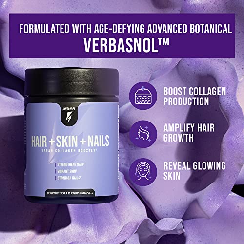 InnoSupps Hair + Skin + Nails | Vegan Collagen Booster | Biotin, Verbasnol, B12, Horsetail InnoSupps uk supplements