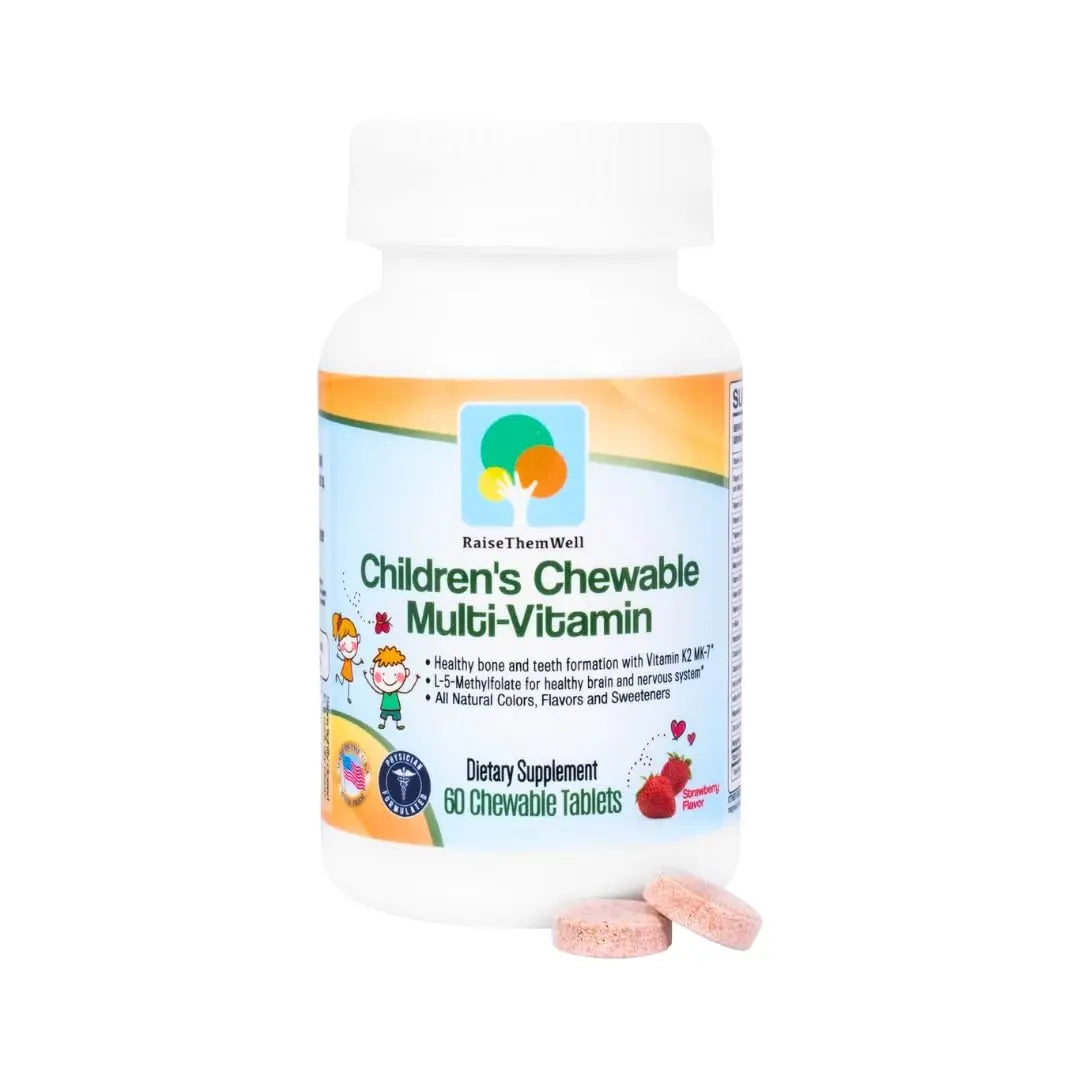 Raise Them Well Tasty Chewable Kids Multivitamin, All-Natural Colors, Flavors & Sweeteners, Daily Essential Vitamins for Children, Easy-to-Chew Vitamins, Strawberry Raise Them Well uk supplements