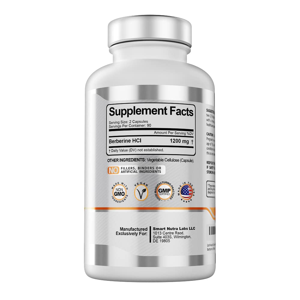 Smart Nutra Labs Premium Berberine HCL 1200mg- 180 Vegan Capsules, 100% Pure Smart Nutra Labs uk supplements